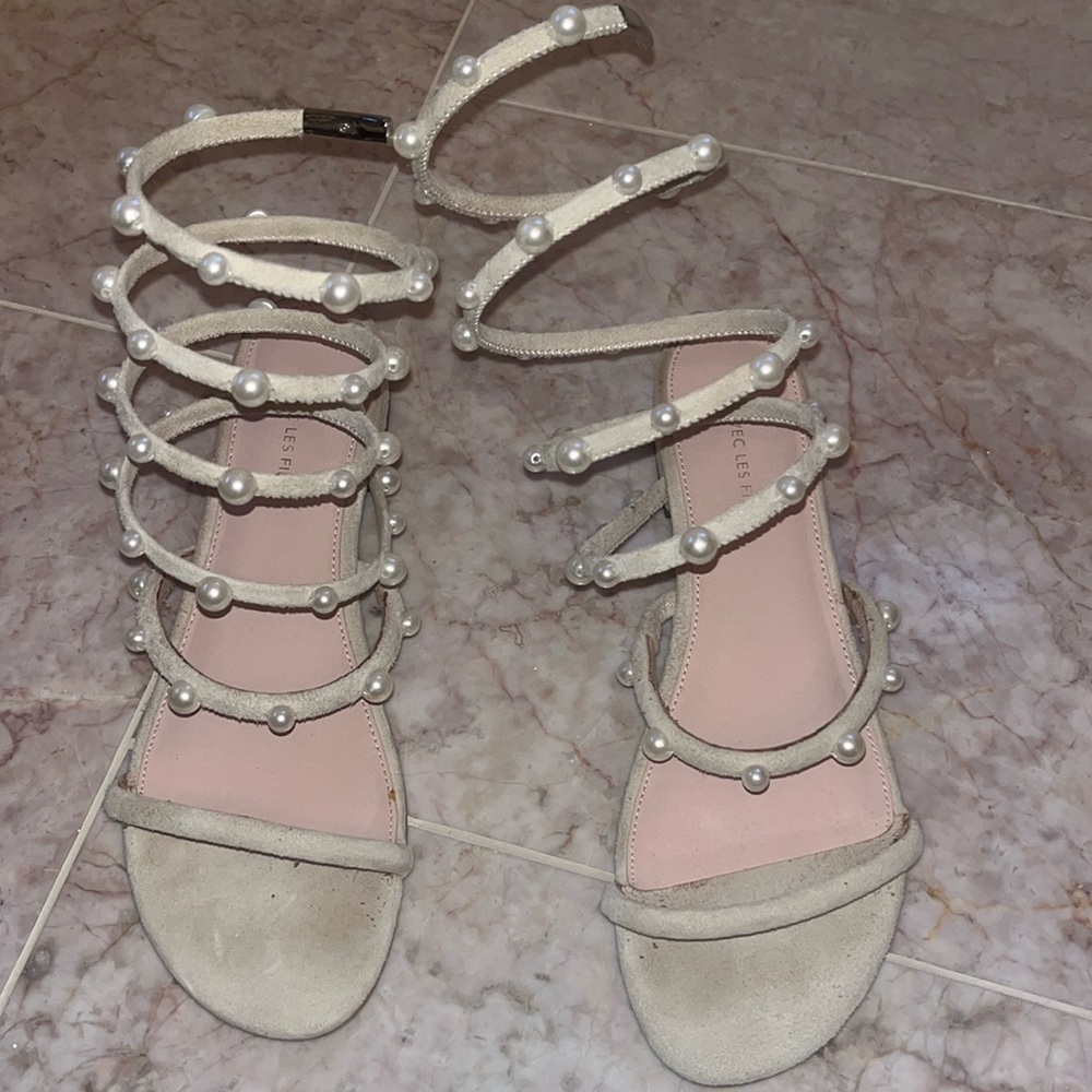Pearl Wrap up Sandals cream blush color